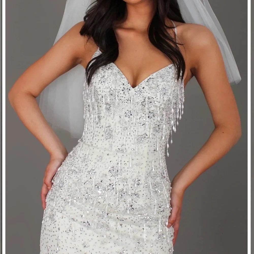 IVORY PEARL BRIDAL MINI DRESS - Picture 1 of 5
